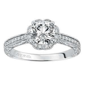 Artcarved Bridal Semi-Mounted with Side Stones Vintage Vintage Halo Engagement Ring Althea 14K White Gold