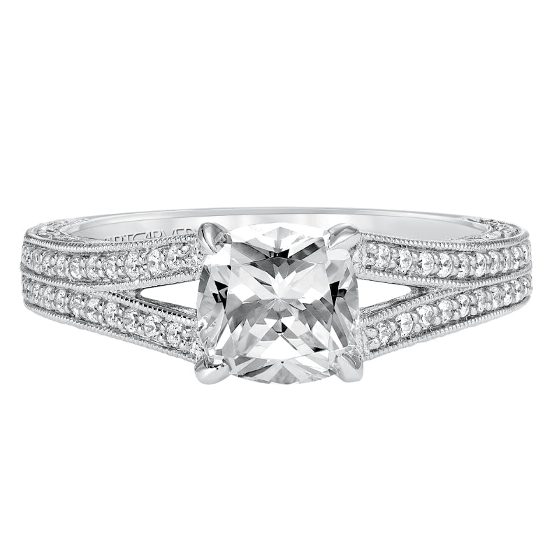 Artcarved Bridal Mounted with CZ Center Vintage Vintage Engagement Ring Vivienne 14K White Gold