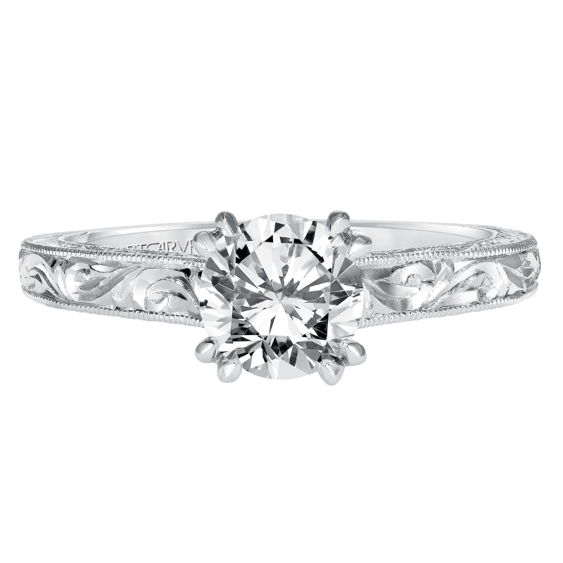 Artcarved Bridal Mounted with CZ Center Vintage Engraved Solitaire Engagement Ring Philomena 14K White Gold