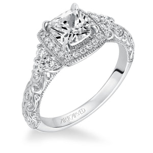 Artcarved Bridal Semi-Mounted with Side Stones Vintage Signature Halo Engagement Ring Alexandra 14K White Gold