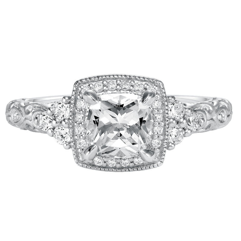 Artcarved Bridal Mounted with CZ Center Vintage Signature Halo Engagement Ring Alexandra 14K White Gold