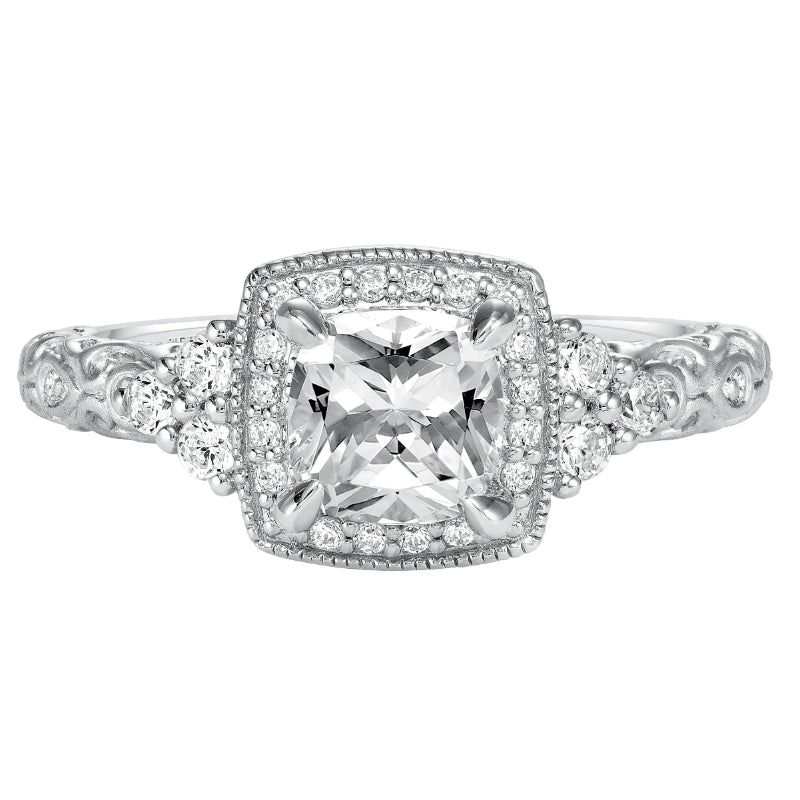 Artcarved Bridal Semi-Mounted with Side Stones Vintage Signature Halo Engagement Ring Alexandra 14K White Gold