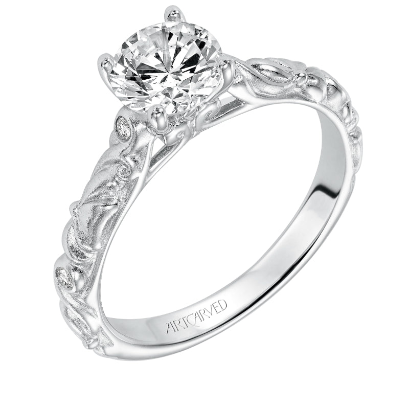 Artcarved Bridal Semi-Mounted with Side Stones Vintage Signature Engagement Ring Aurelie 14K White Gold