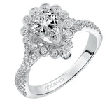 Artcarved Bridal Semi-Mounted with Side Stones Contemporary Bezel Halo Engagement Ring Genevieve 14K White Gold