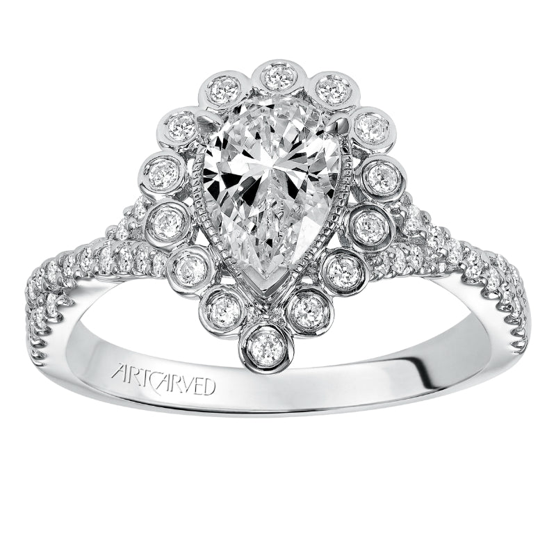 Artcarved Bridal Mounted with CZ Center Contemporary Bezel Halo Engagement Ring Genevieve 14K White Gold