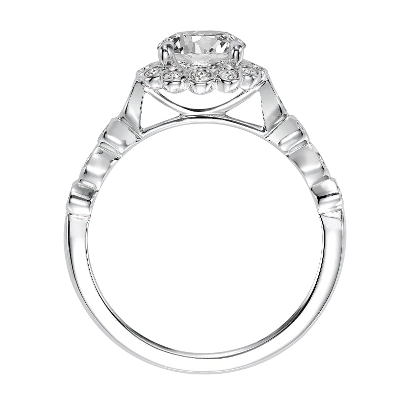 Artcarved Bridal Mounted with CZ Center Contemporary Bezel Halo Engagement Ring Pia 14K White Gold