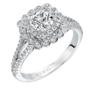 Artcarved Bridal Mounted with CZ Center Contemporary Bezel Halo Engagement Ring Ciana 14K White Gold