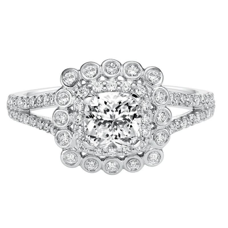 Artcarved Bridal Mounted with CZ Center Contemporary Bezel Halo Engagement Ring Ciana 14K White Gold