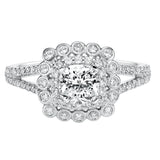 Artcarved Bridal Semi-Mounted with Side Stones Contemporary Bezel Halo Engagement Ring Ciana 14K White Gold