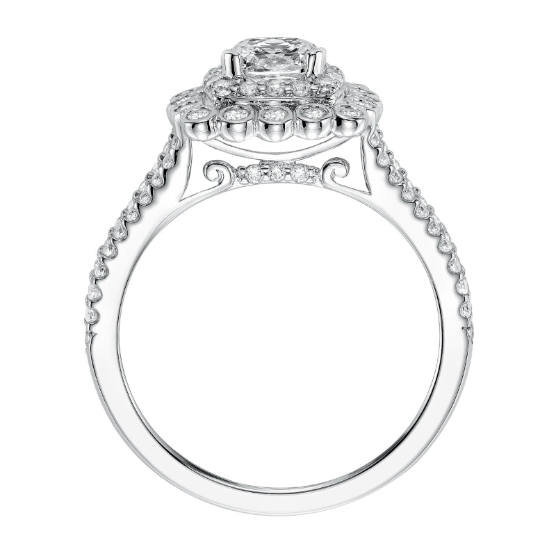 Artcarved Bridal Semi-Mounted with Side Stones Contemporary Bezel Halo Engagement Ring Ciana 14K White Gold