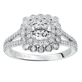Artcarved Bridal Semi-Mounted with Side Stones Contemporary Bezel Halo Engagement Ring Ciana 14K White Gold