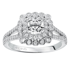 Artcarved Bridal Mounted with CZ Center Contemporary Bezel Halo Engagement Ring Ciana 14K White Gold