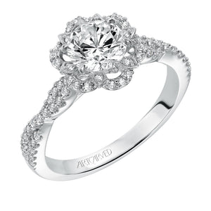 Artcarved Bridal Mounted with CZ Center Contemporary Floral Halo Engagement Ring Monique 14K White Gold