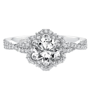 Artcarved Bridal Mounted with CZ Center Contemporary Floral Halo Engagement Ring Monique 14K White Gold