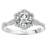 Artcarved Bridal Semi-Mounted with Side Stones Contemporary Floral Halo Engagement Ring Monique 14K White Gold