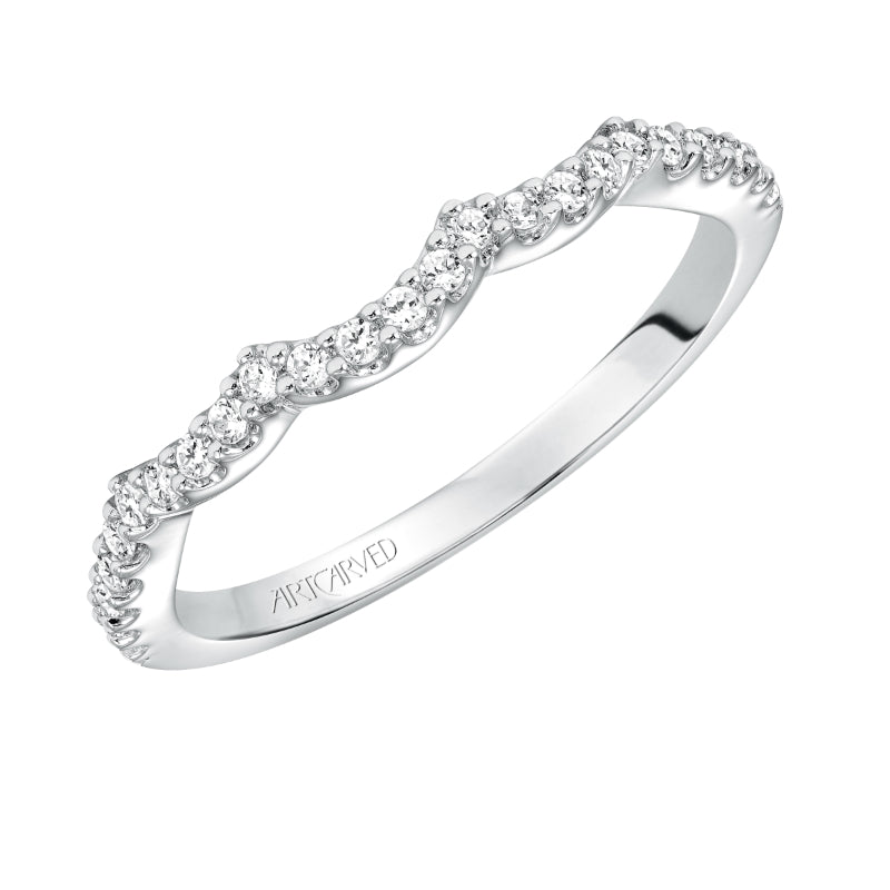 Artcarved Bridal Mounted with Side Stones Contemporary Floral Halo Diamond Wedding Band Monique 14K White Gold