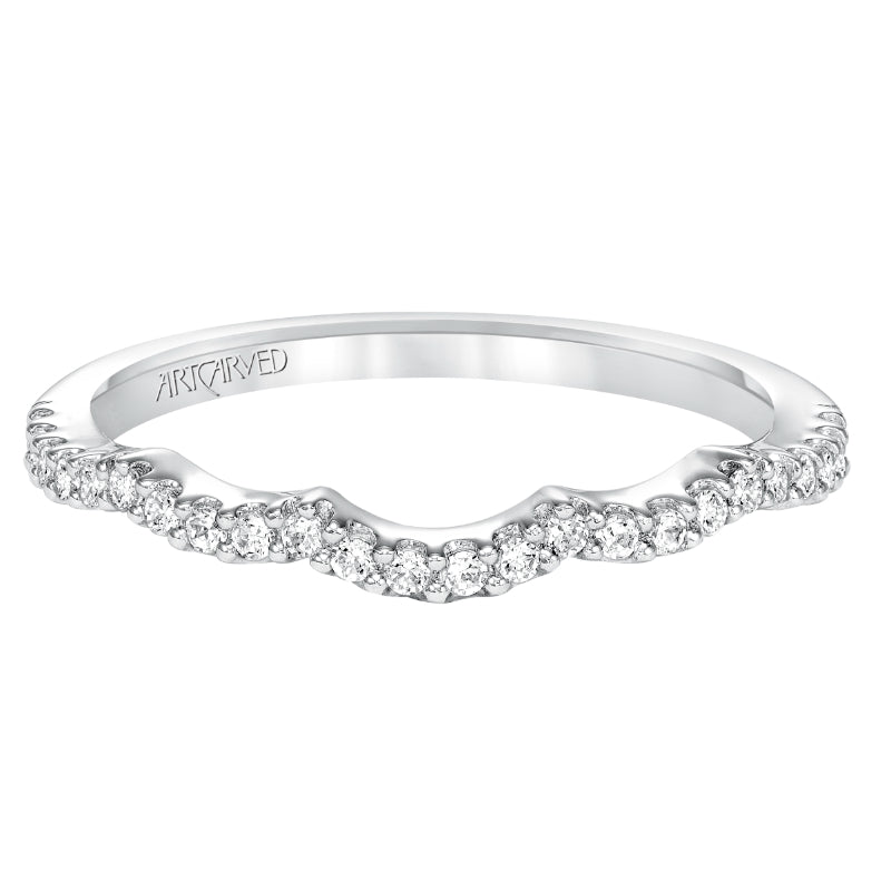 Artcarved Bridal Mounted with Side Stones Contemporary Floral Halo Diamond Wedding Band Monique 14K White Gold