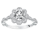 Artcarved Bridal Semi-Mounted with Side Stones Vintage Floral Halo Engagement Ring Sabina 14K White Gold