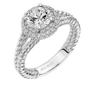 Artcarved Bridal Semi-Mounted with Side Stones Contemporary Americana Halo Engagement Ring Margo 14K White Gold