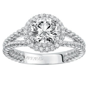 Artcarved Bridal Semi-Mounted with Side Stones Contemporary Americana Halo Engagement Ring Margo 14K White Gold