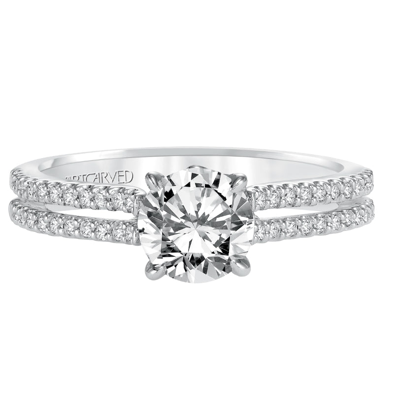 Artcarved Bridal Semi-Mounted with Side Stones Classic Engagement Ring Kira 14K White Gold