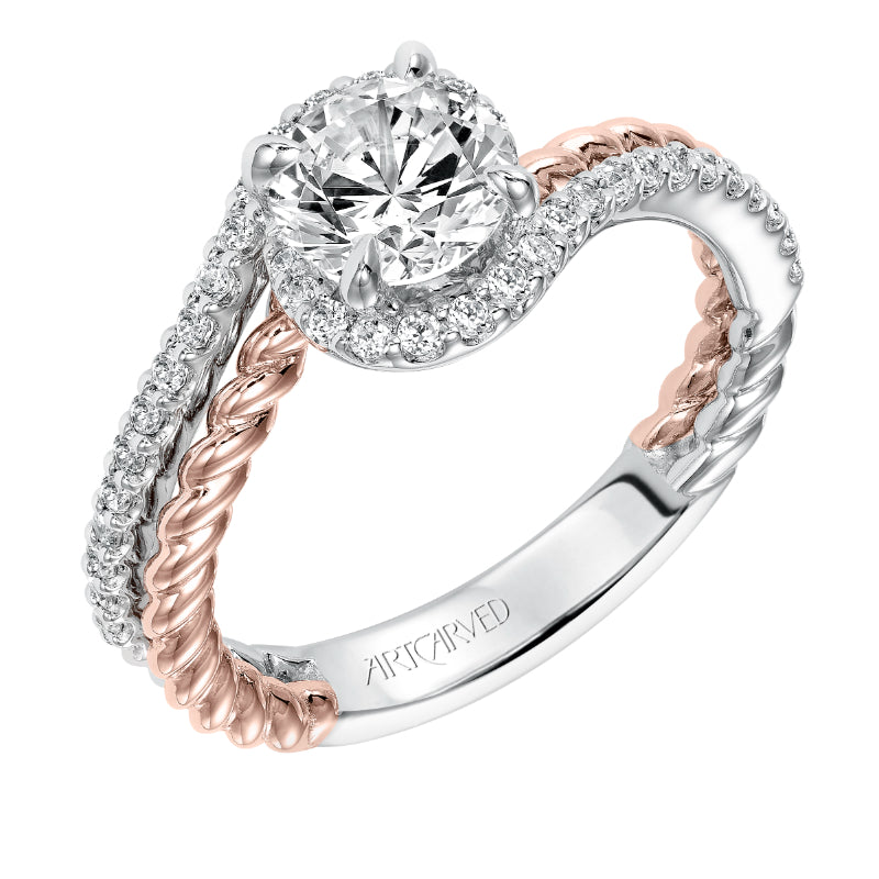 Artcarved Bridal Mounted with CZ Center Contemporary Engagement Ring Nina 14K White Gold Primary & 14K Rose Gold