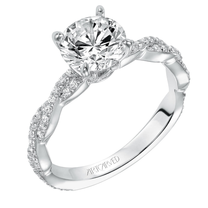 Artcarved Bridal Semi-Mounted with Side Stones Contemporary Twist Engagement Ring Madeleine 14K White Gold