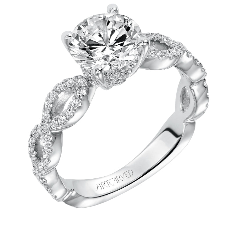 Artcarved Bridal Semi-Mounted with Side Stones Contemporary Twist Diamond Engagement Ring 14K White Gold