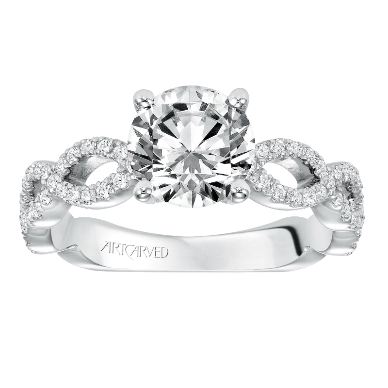Artcarved Bridal Mounted with CZ Center Contemporary Twist Diamond Engagement Ring 14K White Gold