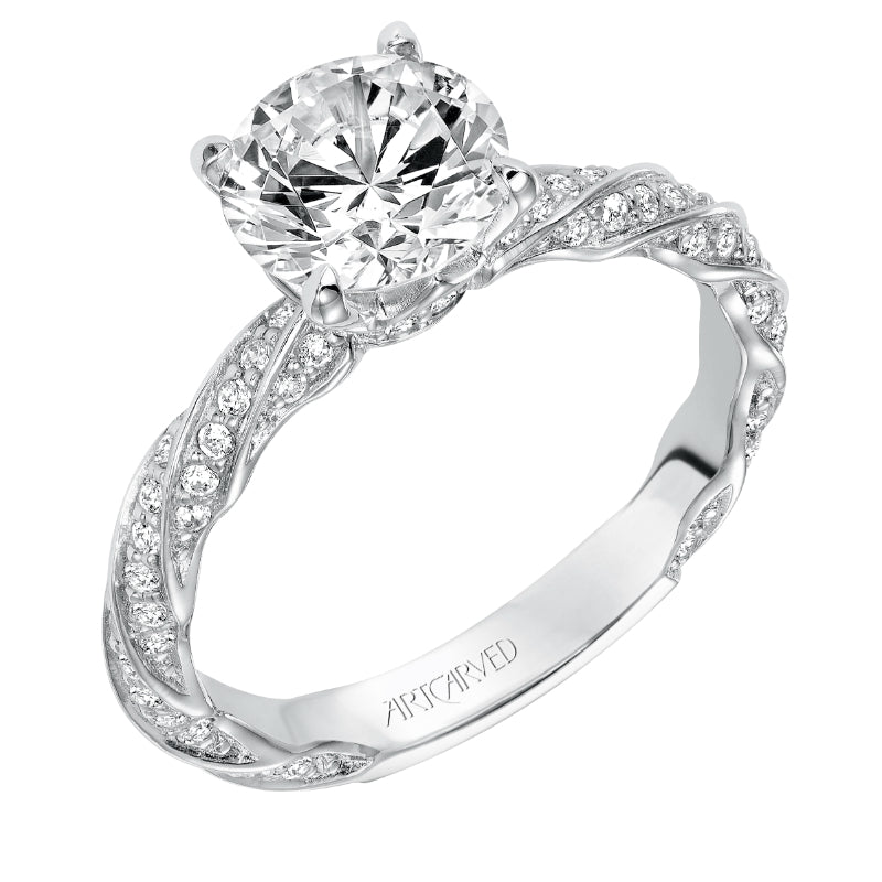 Artcarved Bridal Semi-Mounted with Side Stones Contemporary Twist Diamond Engagement Ring Evie 14K White Gold