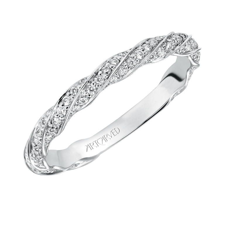 Artcarved Bridal Mounted with Side Stones Contemporary Twist Diamond Wedding Band Evie 14K White Gold