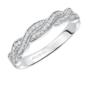 Artcarved Bridal Mounted with Side Stones Contemporary Twist Diamond Wedding Band Cintra 14K White Gold