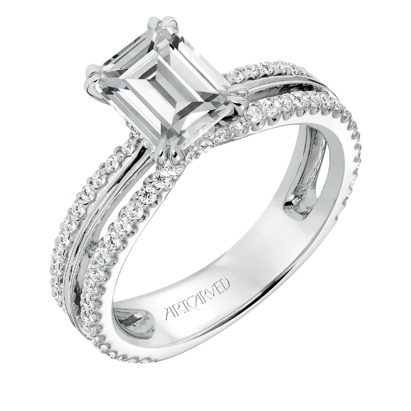 Artcarved Bridal Semi-Mounted with Side Stones Classic Americana Engagement Ring Gwendolyn 14K White Gold