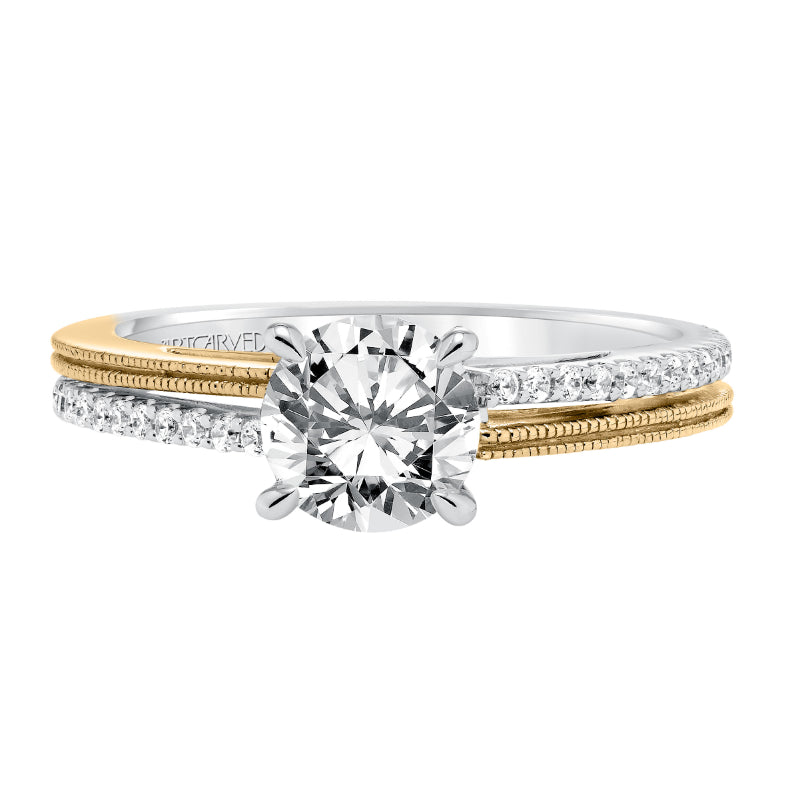 Artcarved Bridal Mounted with CZ Center Contemporary Diamond Engagement Ring Lancy 14K White Gold Primary & 14K Yellow Gold