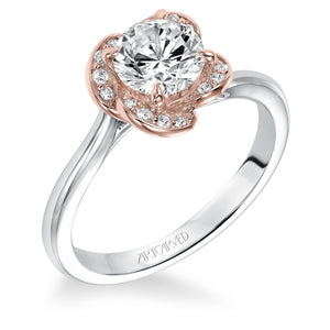 Artcarved Bridal Mounted with CZ Center Contemporary Floral Halo Engagement Ring Josephina 14K White Gold Primary & 14K Rose Gold