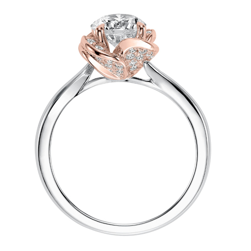 Artcarved Bridal Mounted with CZ Center Contemporary Floral Halo Engagement Ring Josephina 14K White Gold Primary & 14K Rose Gold