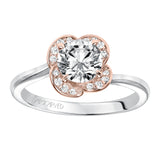 Artcarved Bridal Mounted with CZ Center Contemporary Floral Halo Engagement Ring Josephina 14K White Gold Primary & 14K Rose Gold