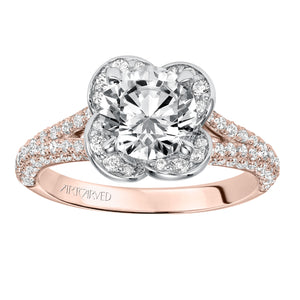 Artcarved Bridal Mounted with CZ Center Contemporary Floral Halo Engagement Ring Katalina 14K Rose Gold Primary & White Gold