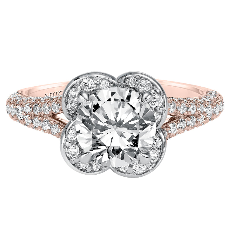 Artcarved Bridal Mounted with CZ Center Contemporary Floral Halo Engagement Ring Katalina 14K Rose Gold Primary & White Gold