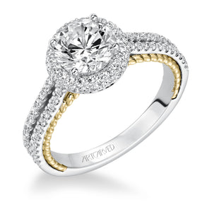 Artcarved Bridal Mounted with CZ Center Contemporary Rope Halo Engagement Ring Emmeline 14K White Gold Primary & 14K Yellow Gold