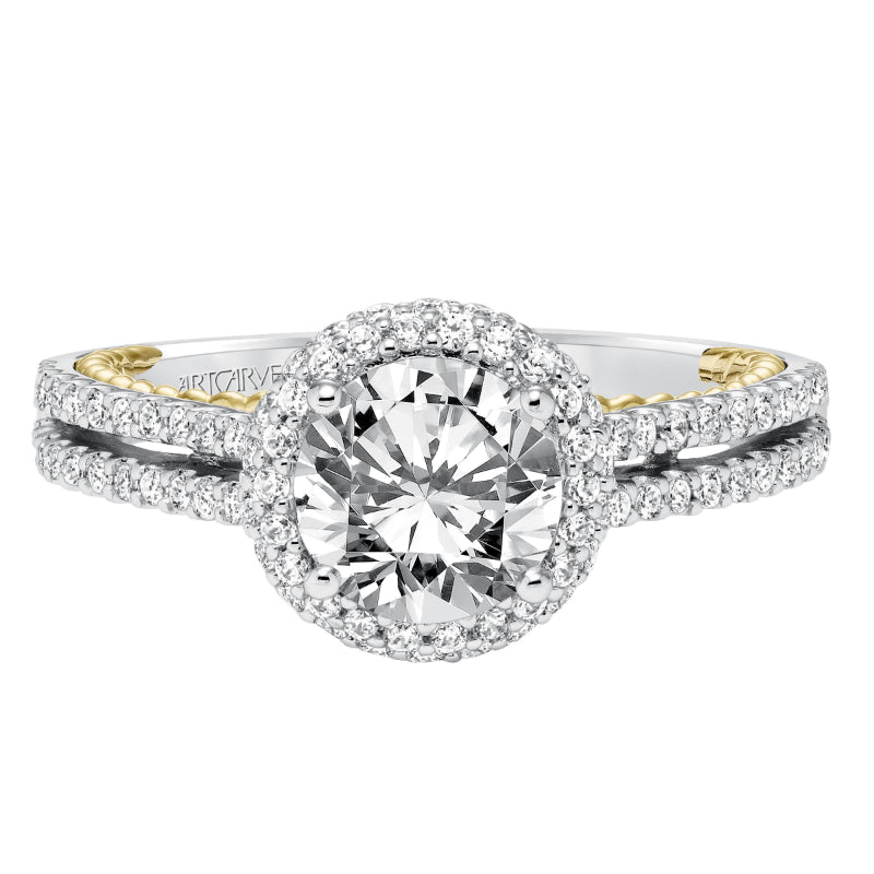 Artcarved Bridal Semi-Mounted with Side Stones Contemporary Rope Halo Engagement Ring Emmeline 14K White Gold Primary & 14K Yellow Gold