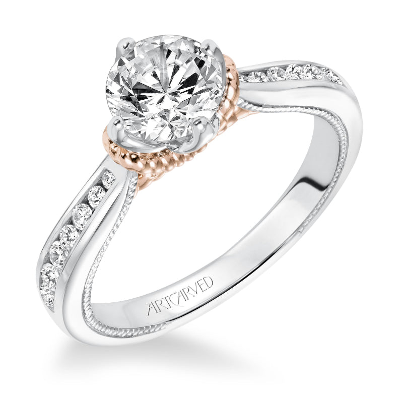 Artcarved Bridal Semi-Mounted with Side Stones Contemporary Engagement Ring Posey 14K White Gold Primary & 14K Rose Gold