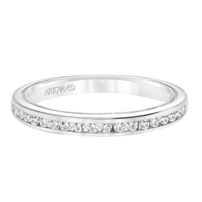 Artcarved Bridal Mounted with Side Stones Contemporary Diamond Wedding Band Posey 14K White Gold