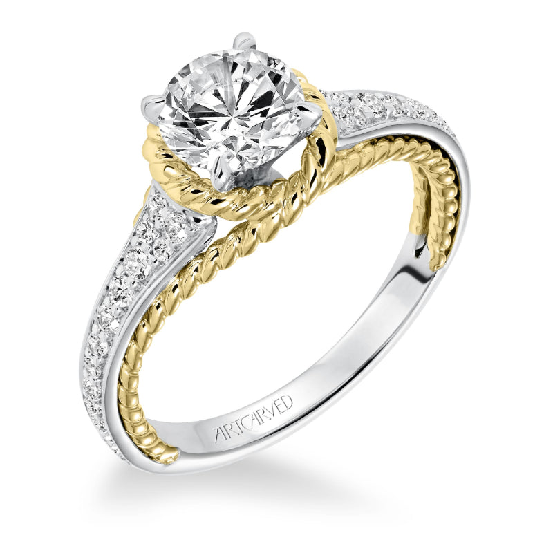 Artcarved Bridal Semi-Mounted with Side Stones Contemporary Rope Diamond Engagement Ring Seana 14K White Gold Primary & 14K Yellow Gold