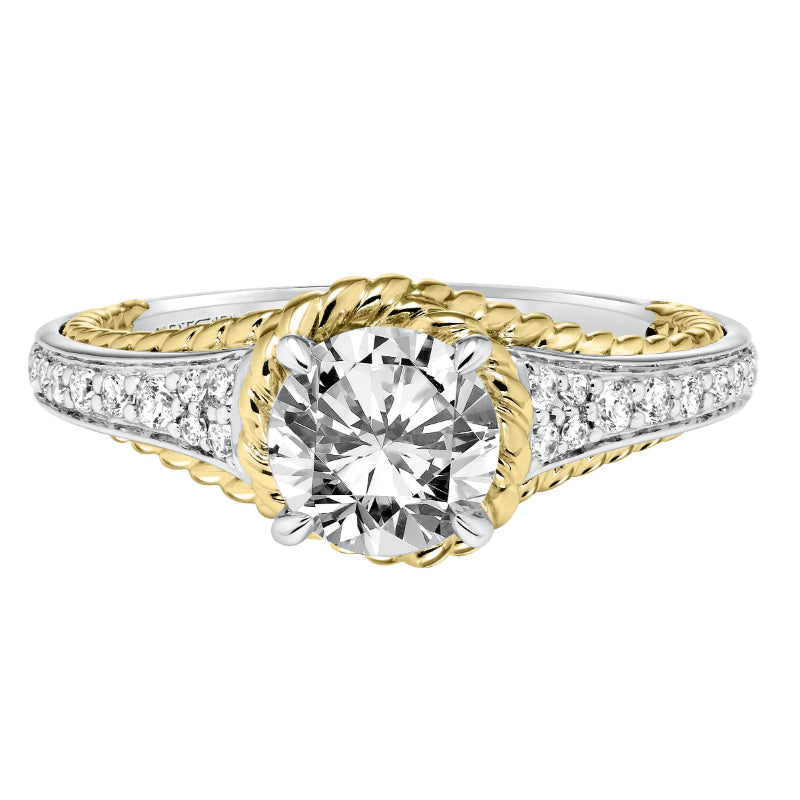 Artcarved Bridal Mounted with CZ Center Contemporary Rope Diamond Engagement Ring Seana 14K White Gold