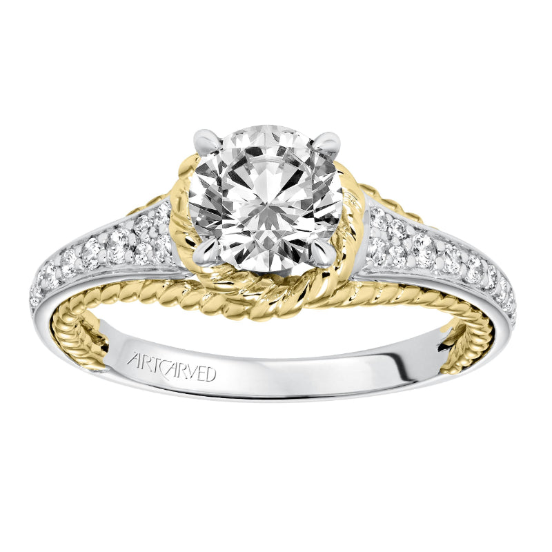 Artcarved Bridal Semi-Mounted with Side Stones Contemporary Rope Diamond Engagement Ring Seana 14K White Gold