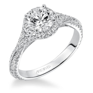 Artcarved Bridal Mounted with CZ Center Contemporary Twist Halo Engagement Ring Liana 14K White Gold