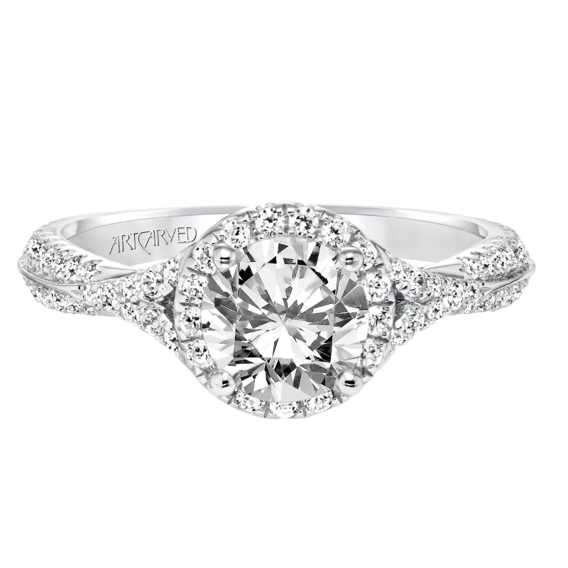 Artcarved Bridal Semi-Mounted with Side Stones Contemporary Twist Halo Engagement Ring Liana 14K White Gold