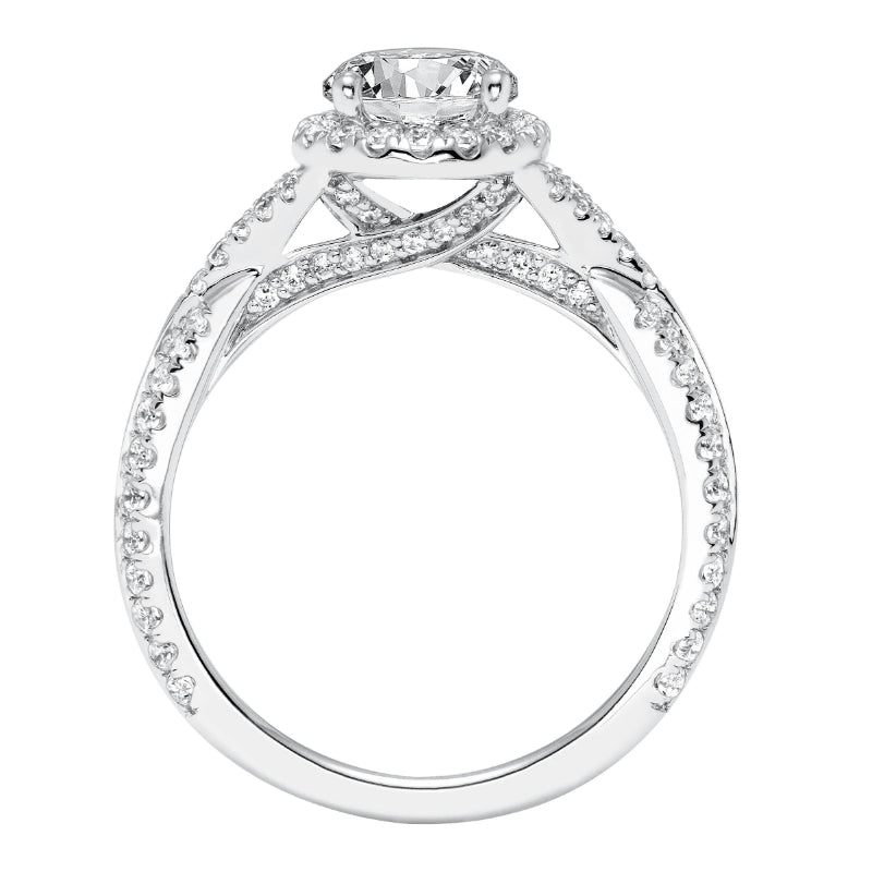 Artcarved Bridal Semi-Mounted with Side Stones Contemporary Twist Halo Engagement Ring Liana 14K White Gold