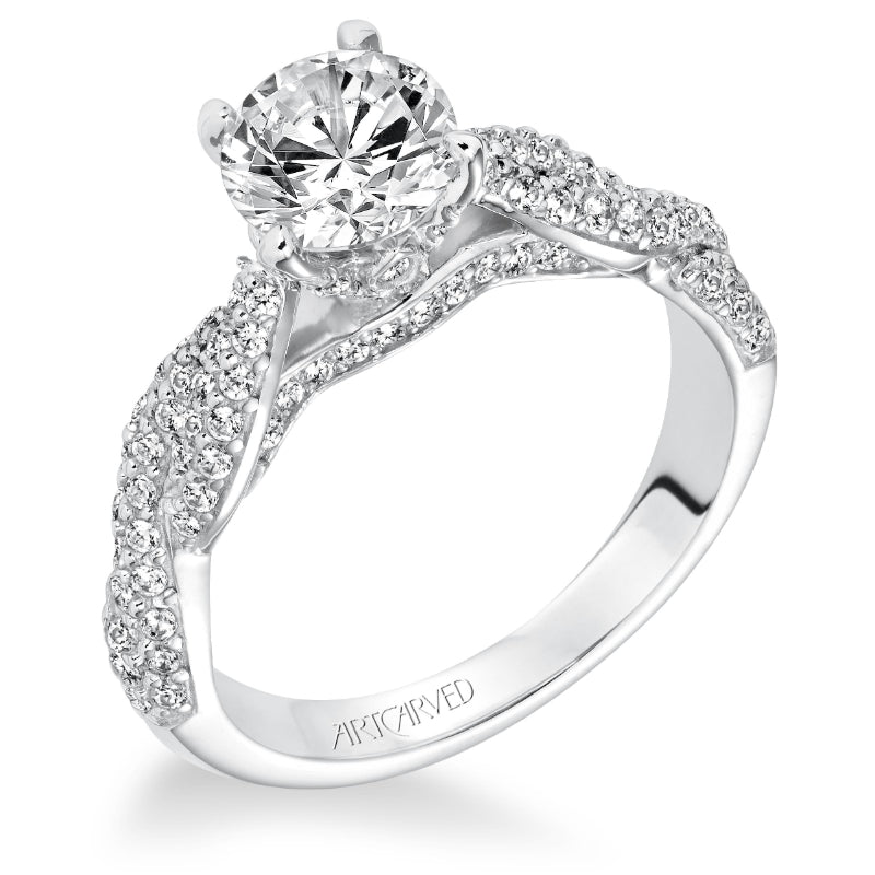 Artcarved Bridal Mounted with CZ Center Contemporary Twist Diamond Engagement Ring Mackenzie 14K White Gold